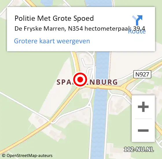 Locatie op kaart van de 112 melding: Politie Met Grote Spoed Naar De Fryske Marren, N354 hectometerpaal: 39,4 op 3 november 2023 06:38