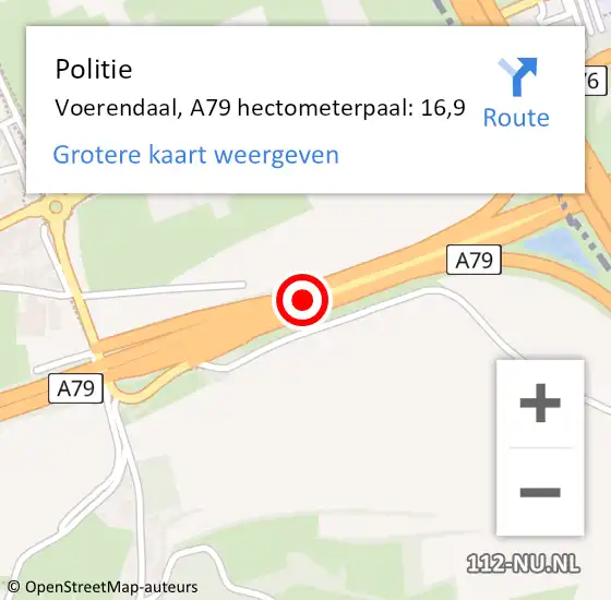 Locatie op kaart van de 112 melding: Politie Voerendaal, A79 hectometerpaal: 16,9 op 3 november 2023 06:49