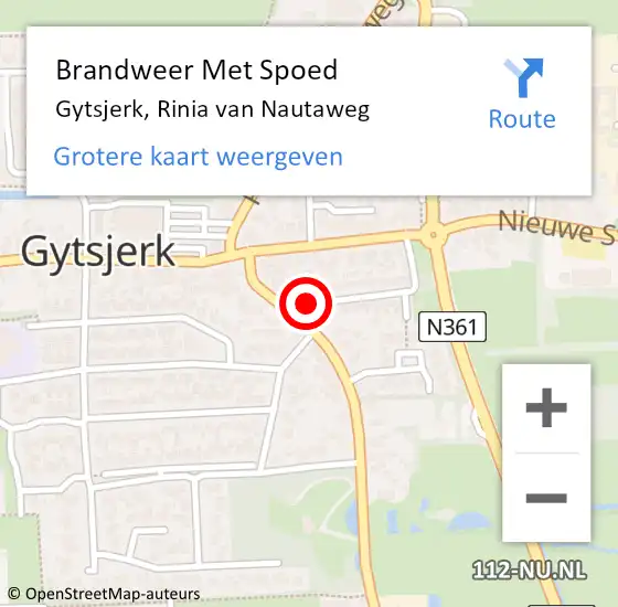 Locatie op kaart van de 112 melding: Brandweer Met Spoed Naar Gytsjerk, Rinia van Nautaweg op 3 november 2023 07:05