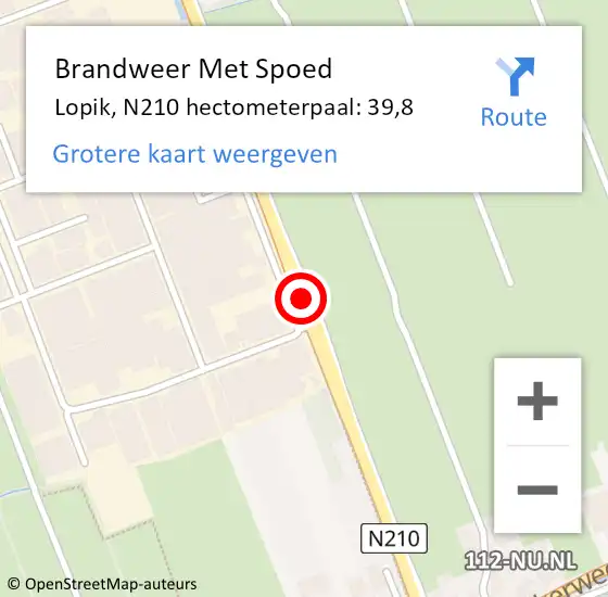 Locatie op kaart van de 112 melding: Brandweer Met Spoed Naar Lopik, N210 hectometerpaal: 39,8 op 3 november 2023 07:31