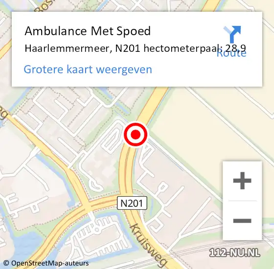 Locatie op kaart van de 112 melding: Ambulance Met Spoed Naar Haarlemmermeer, N201 hectometerpaal: 28,9 op 3 november 2023 08:08