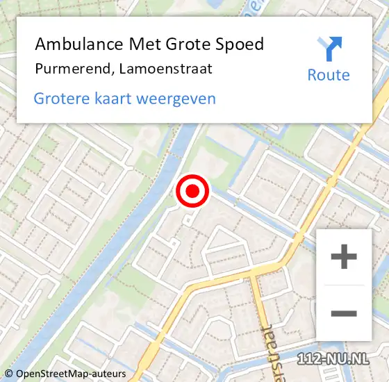 Locatie op kaart van de 112 melding: Ambulance Met Grote Spoed Naar Purmerend, Lamoenstraat op 3 november 2023 08:22