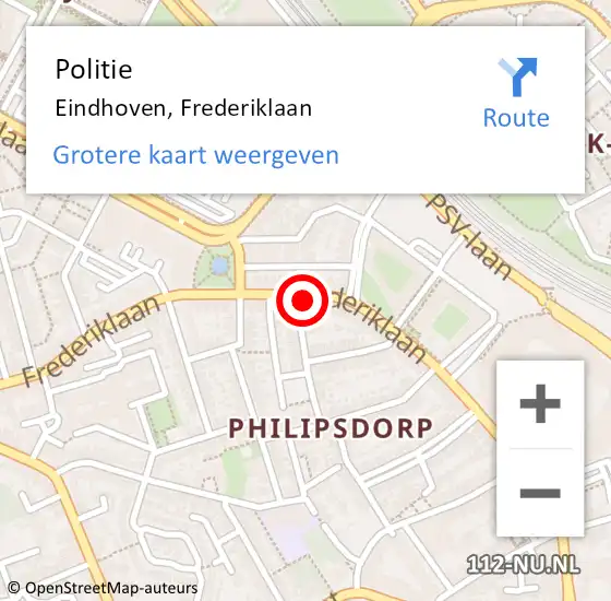 Locatie op kaart van de 112 melding: Politie Eindhoven, Frederiklaan op 3 november 2023 09:41