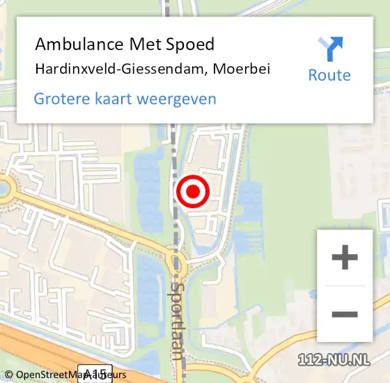 Locatie op kaart van de 112 melding: Ambulance Met Spoed Naar Hardinxveld-Giessendam, Moerbei op 3 november 2023 10:50