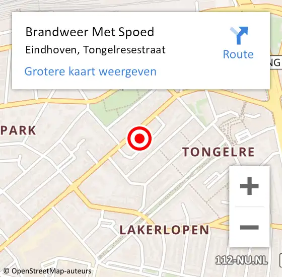 Locatie op kaart van de 112 melding: Brandweer Met Spoed Naar Eindhoven, Tongelresestraat op 3 november 2023 11:31