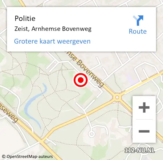 Locatie op kaart van de 112 melding: Politie Zeist, Arnhemse Bovenweg op 3 november 2023 11:44