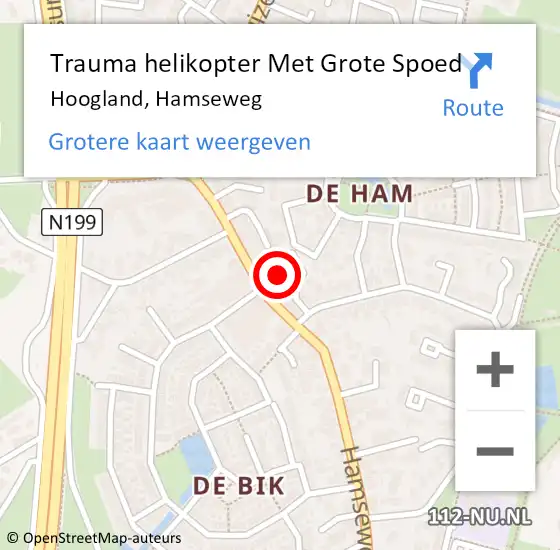 Locatie op kaart van de 112 melding: Trauma helikopter Met Grote Spoed Naar Hoogland, Hamseweg op 3 november 2023 12:18