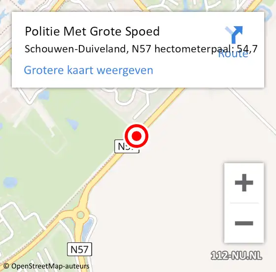 Locatie op kaart van de 112 melding: Politie Met Grote Spoed Naar Schouwen-Duiveland, N57 hectometerpaal: 54,7 op 3 november 2023 12:22