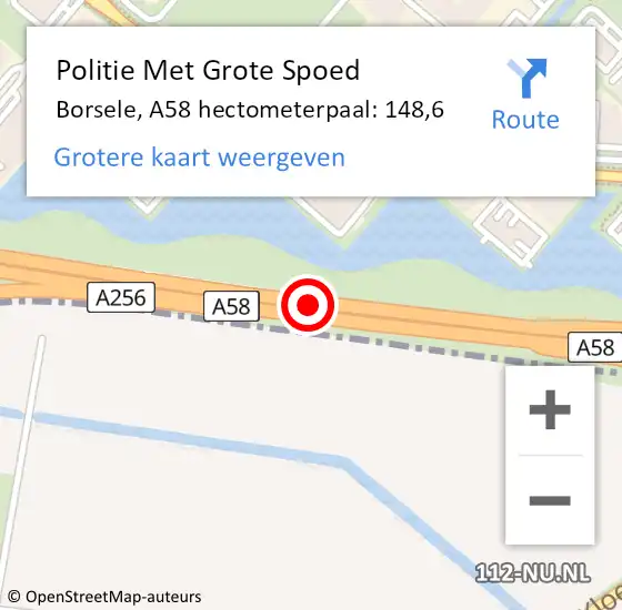 Locatie op kaart van de 112 melding: Politie Met Grote Spoed Naar Borsele, A58 hectometerpaal: 148,6 op 3 november 2023 13:24