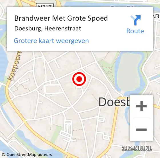 Locatie op kaart van de 112 melding: Brandweer Met Grote Spoed Naar Doesburg, Heerenstraat op 3 november 2023 14:01