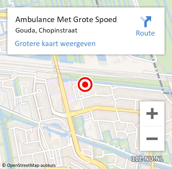 Locatie op kaart van de 112 melding: Ambulance Met Grote Spoed Naar Gouda, Chopinstraat op 3 november 2023 14:20