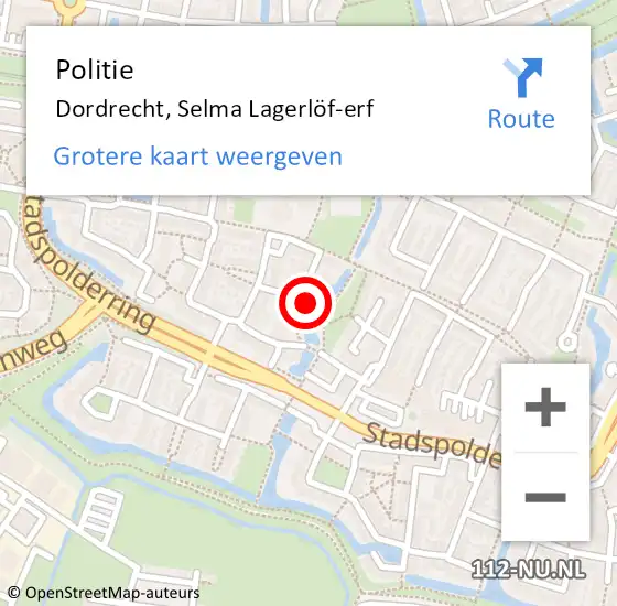 Locatie op kaart van de 112 melding: Politie Dordrecht, Selma Lagerlöf-erf op 3 november 2023 14:28