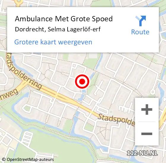 Locatie op kaart van de 112 melding: Ambulance Met Grote Spoed Naar Dordrecht, Selma Lagerlöf-erf op 3 november 2023 14:34