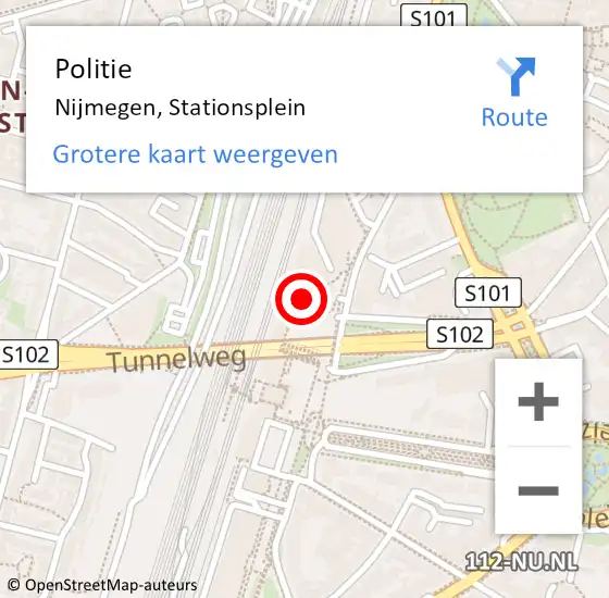 Locatie op kaart van de 112 melding: Politie Nijmegen, Stationsplein op 3 november 2023 15:27