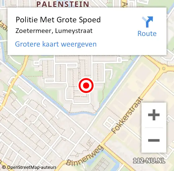 Locatie op kaart van de 112 melding: Politie Met Grote Spoed Naar Zoetermeer, Lumeystraat op 3 november 2023 16:21