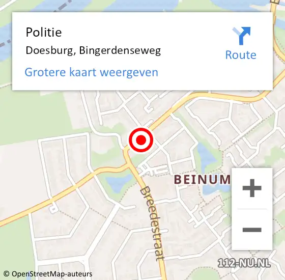 Locatie op kaart van de 112 melding: Politie Doesburg, Bingerdenseweg op 3 november 2023 16:56