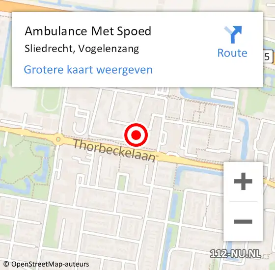Locatie op kaart van de 112 melding: Ambulance Met Spoed Naar Sliedrecht, Vogelenzang op 3 november 2023 17:19