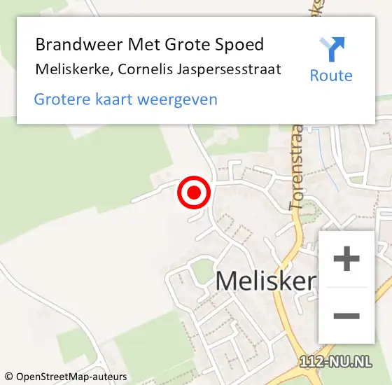 Locatie op kaart van de 112 melding: Brandweer Met Grote Spoed Naar Meliskerke, Cornelis Jaspersesstraat op 3 november 2023 18:01