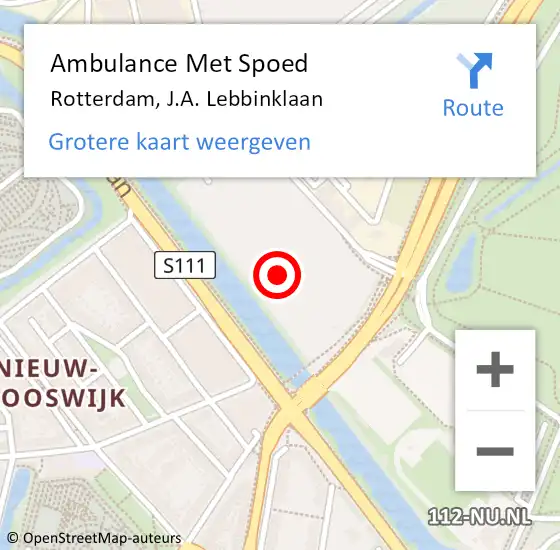 Locatie op kaart van de 112 melding: Ambulance Met Spoed Naar Rotterdam, J.A. Lebbinklaan op 3 november 2023 18:08