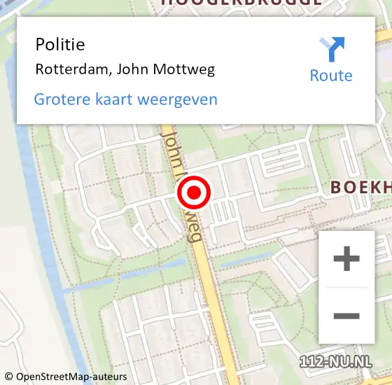 Locatie op kaart van de 112 melding: Politie Rotterdam, John Mottweg op 3 november 2023 18:22