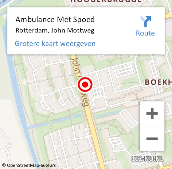 Locatie op kaart van de 112 melding: Ambulance Met Spoed Naar Rotterdam, John Mottweg op 3 november 2023 18:26