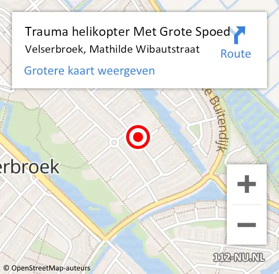 Locatie op kaart van de 112 melding: Trauma helikopter Met Grote Spoed Naar Velserbroek, Mathilde Wibautstraat op 3 november 2023 18:28