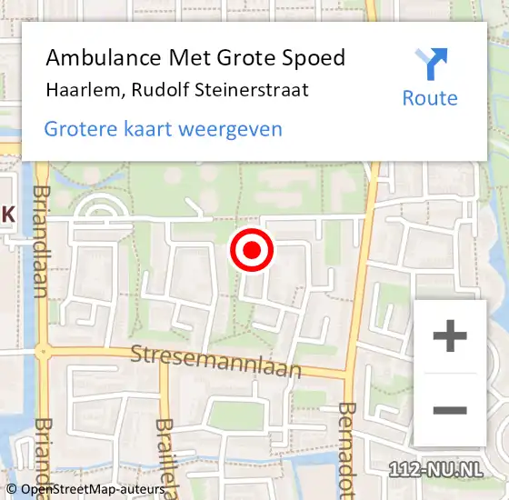 Locatie op kaart van de 112 melding: Ambulance Met Grote Spoed Naar Haarlem, Rudolf Steinerstraat op 3 november 2023 20:01