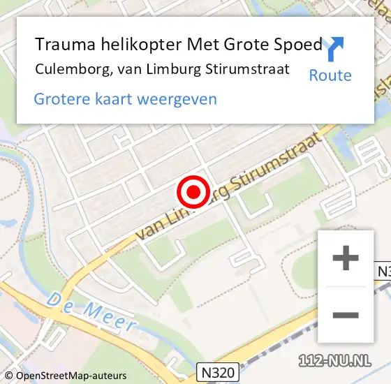 Locatie op kaart van de 112 melding: Trauma helikopter Met Grote Spoed Naar Culemborg, van Limburg Stirumstraat op 3 november 2023 20:29