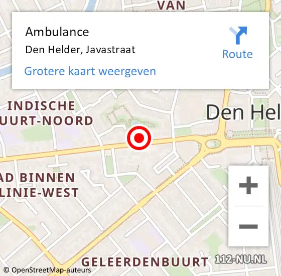 Locatie op kaart van de 112 melding: Ambulance Den Helder, Javastraat op 3 november 2023 23:52
