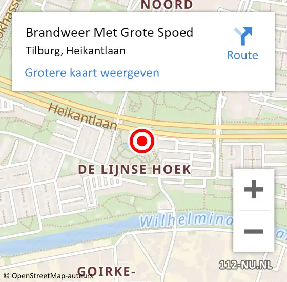 Locatie op kaart van de 112 melding: Brandweer Met Grote Spoed Naar Tilburg, Heikantlaan op 4 november 2023 10:07