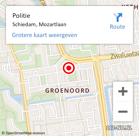 Locatie op kaart van de 112 melding: Politie Schiedam, Mozartlaan op 4 november 2023 11:37