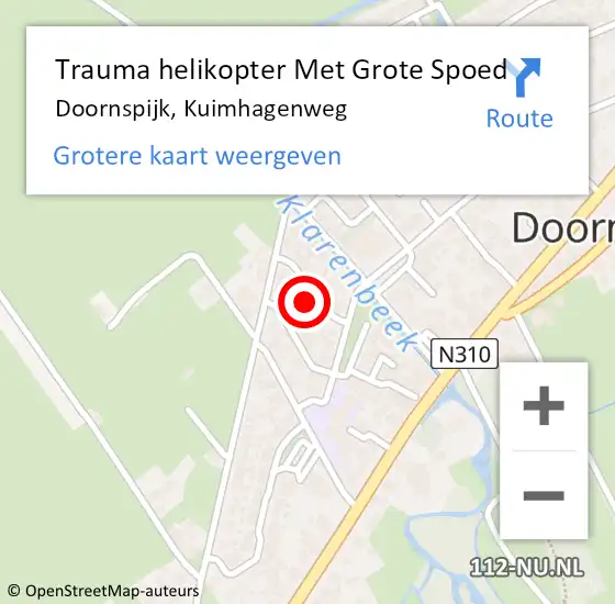 Locatie op kaart van de 112 melding: Trauma helikopter Met Grote Spoed Naar Doornspijk, Kuimhagenweg op 4 november 2023 12:07