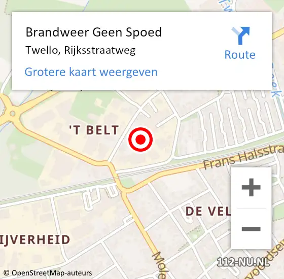 Locatie op kaart van de 112 melding: Brandweer Geen Spoed Naar Twello, Rijksstraatweg op 4 november 2023 13:14