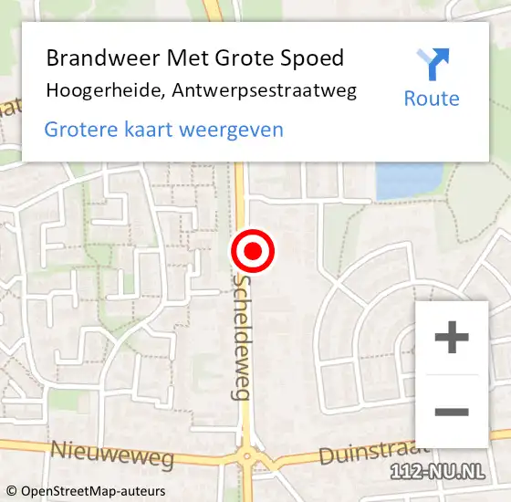 Locatie op kaart van de 112 melding: Brandweer Met Grote Spoed Naar Hoogerheide, Antwerpsestraatweg op 4 november 2023 13:38