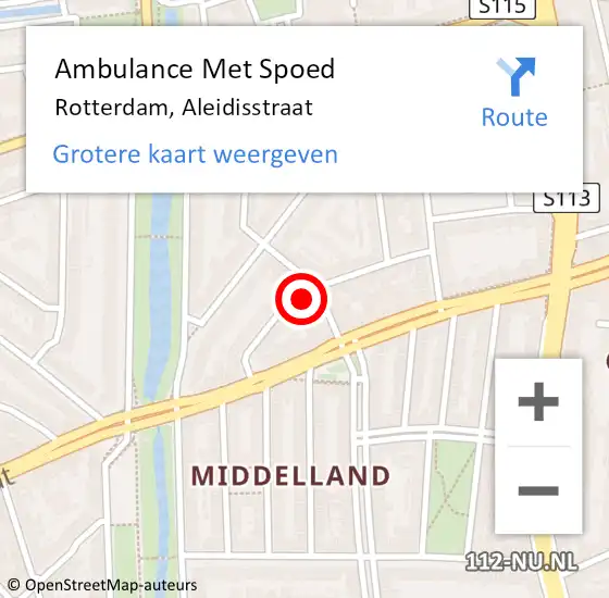 Locatie op kaart van de 112 melding: Ambulance Met Spoed Naar Rotterdam, Aleidisstraat op 4 november 2023 13:55