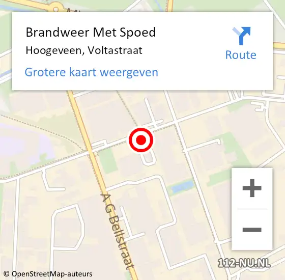 Locatie op kaart van de 112 melding: Brandweer Met Spoed Naar Hoogeveen, Voltastraat op 4 november 2023 15:17