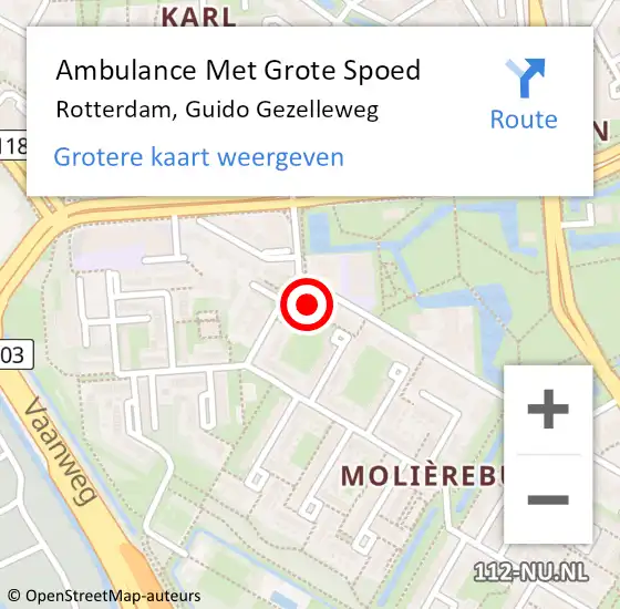 Locatie op kaart van de 112 melding: Ambulance Met Grote Spoed Naar Rotterdam, Guido Gezelleweg op 4 november 2023 15:33
