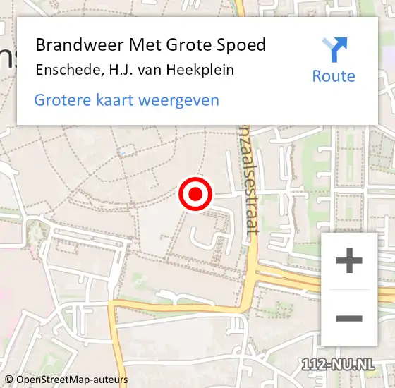 Locatie op kaart van de 112 melding: Brandweer Met Grote Spoed Naar Enschede, H.J. van Heekplein op 4 november 2023 17:59