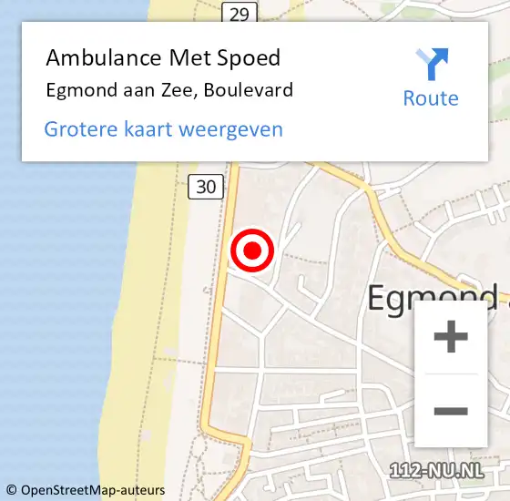 Locatie op kaart van de 112 melding: Ambulance Met Spoed Naar Egmond aan Zee, Boulevard op 4 november 2023 18:16