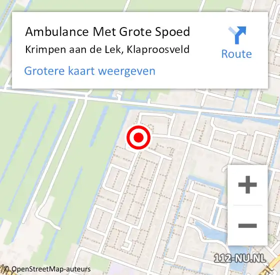 Locatie op kaart van de 112 melding: Ambulance Met Grote Spoed Naar Krimpen aan de Lek, Klaproosveld op 4 november 2023 18:28