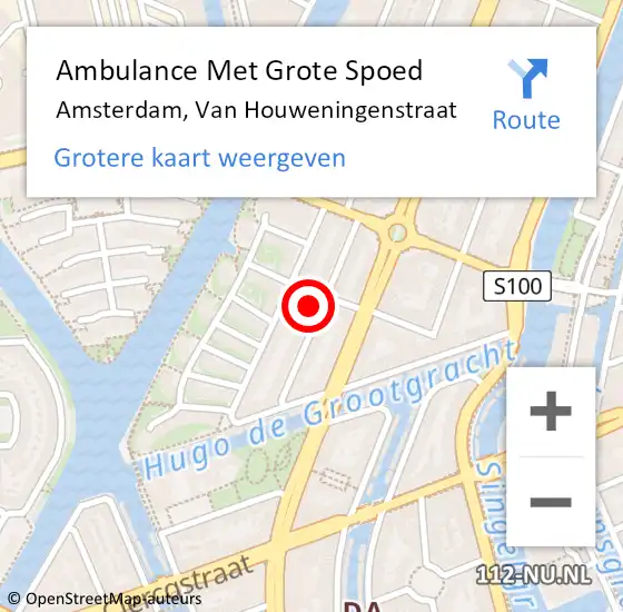 Locatie op kaart van de 112 melding: Ambulance Met Grote Spoed Naar Amsterdam, Van Houweningenstraat op 4 november 2023 18:54