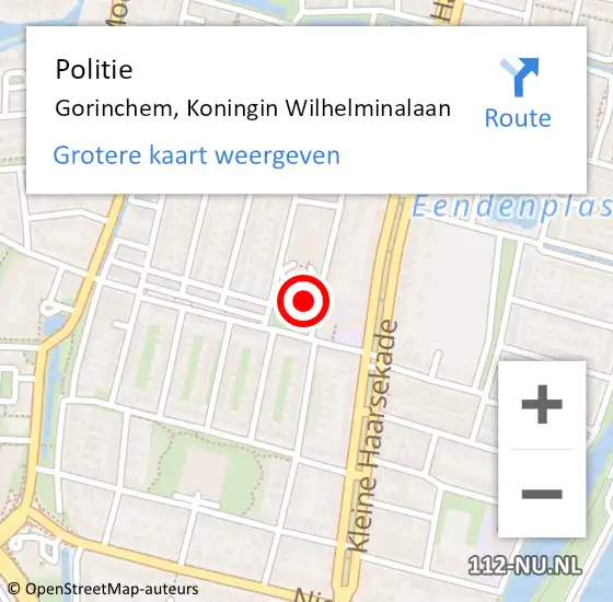 Locatie op kaart van de 112 melding: Politie Gorinchem, Koningin Wilhelminalaan op 4 november 2023 19:17