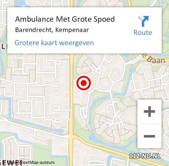 Locatie op kaart van de 112 melding: Ambulance Met Grote Spoed Naar Barendrecht, Kempenaar op 5 november 2023 00:07