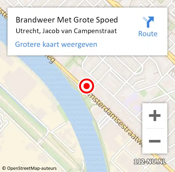 Locatie op kaart van de 112 melding: Brandweer Met Grote Spoed Naar Utrecht, Jacob van Campenstraat op 5 november 2023 01:07