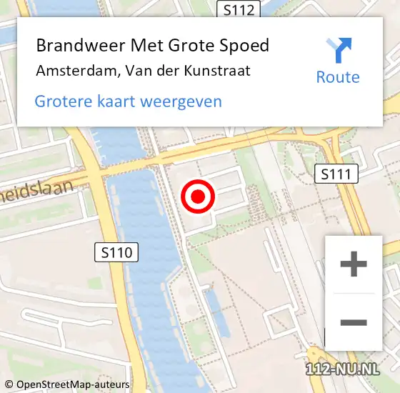 Locatie op kaart van de 112 melding: Brandweer Met Grote Spoed Naar Amsterdam, Van der Kunstraat op 5 november 2023 06:02