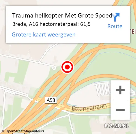 Locatie op kaart van de 112 melding: Trauma helikopter Met Grote Spoed Naar Breda, A16 hectometerpaal: 61,5 op 5 november 2023 07:14