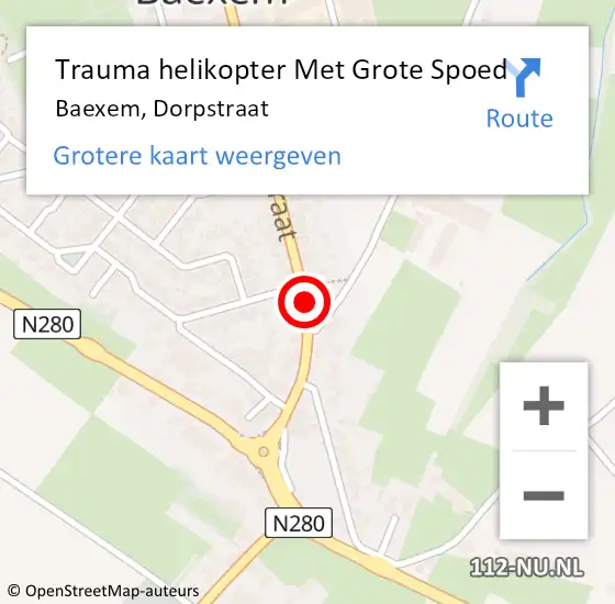 Locatie op kaart van de 112 melding: Trauma helikopter Met Grote Spoed Naar Baexem, Dorpstraat op 5 november 2023 08:31