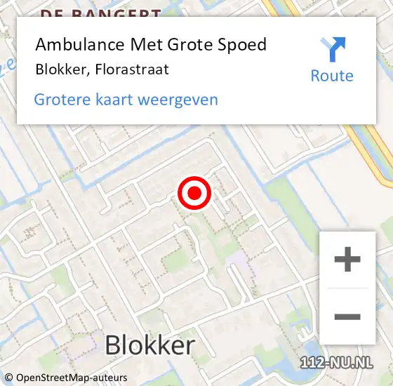 Locatie op kaart van de 112 melding: Ambulance Met Grote Spoed Naar Blokker, Florastraat op 5 november 2023 10:05