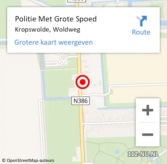 Locatie op kaart van de 112 melding: Politie Met Grote Spoed Naar Kropswolde, Woldweg op 5 november 2023 10:44