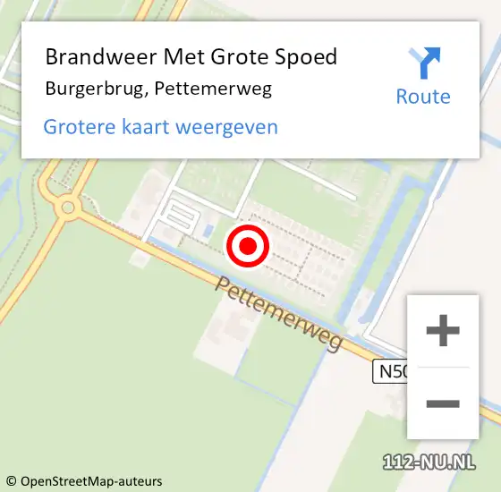 Locatie op kaart van de 112 melding: Brandweer Met Grote Spoed Naar Burgerbrug, Pettemerweg op 5 november 2023 12:19